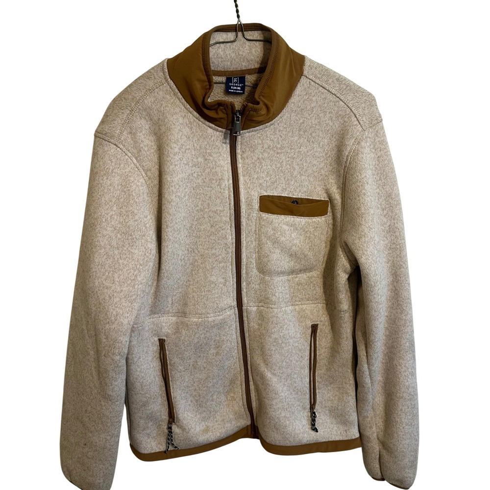 George Jacket Mens S Cream Full Zip Sherpa Lined Sweater Fleece Outdoor Hiking